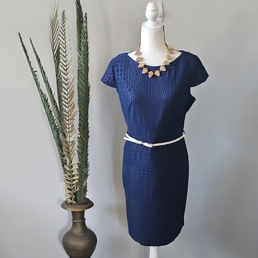 dressbarn Textured Navy Sheath Dress
